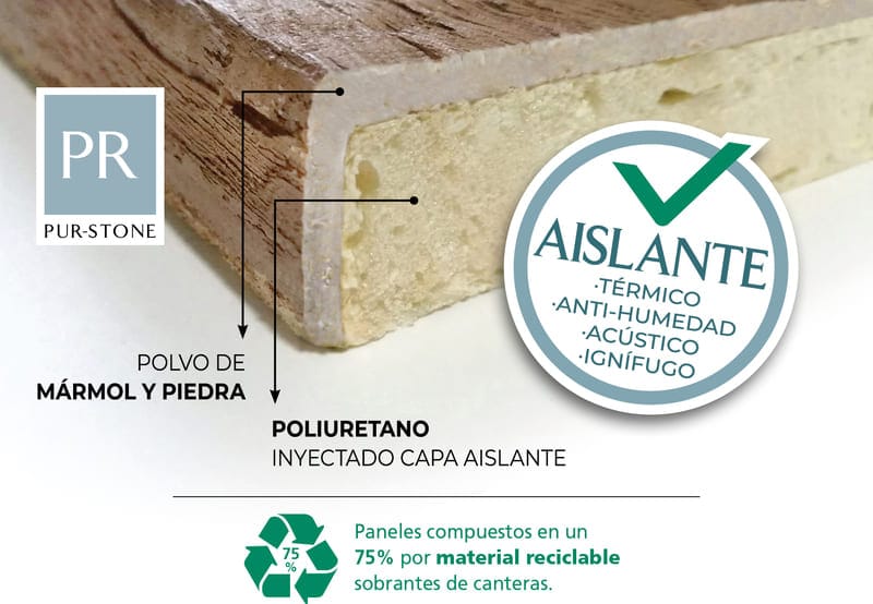 panel decorativo aislante térmico acabado en mármol y piedra marca PUR-STONE